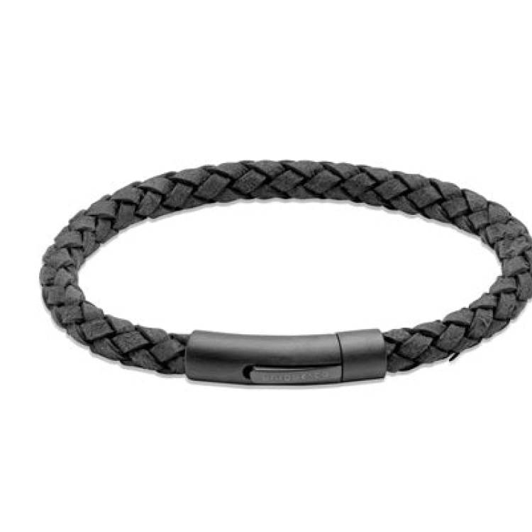 Unique & Co Matte Stainless Steel Leather Bracelet