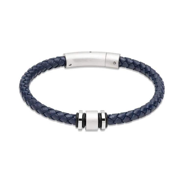 Unique & Co Stainless Steel Navy Blue Leather Bracelet