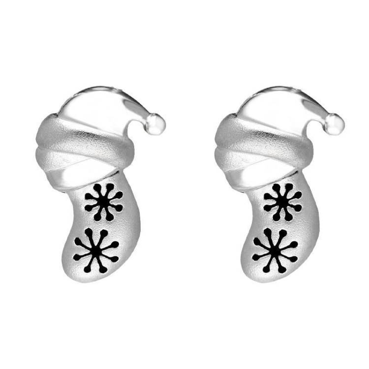 Sterling Silver Snowflake Stocking Stud Earrings - Option1 Value Yellow Gold