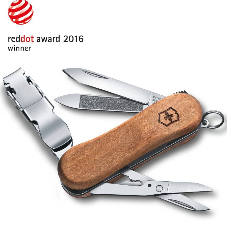 Victorinox Swiss Army Small Pocket Knife Nail Clip Wood 580 Walnut - Silver
