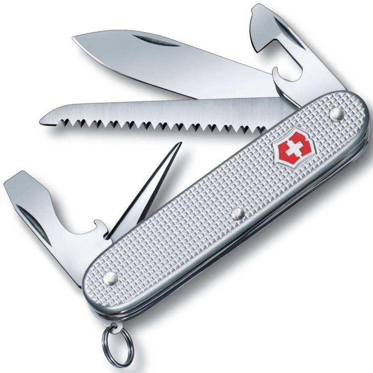 Victorinox Swiss Army Medium Pocket Knife Farmer Alox Ribbed - Silver