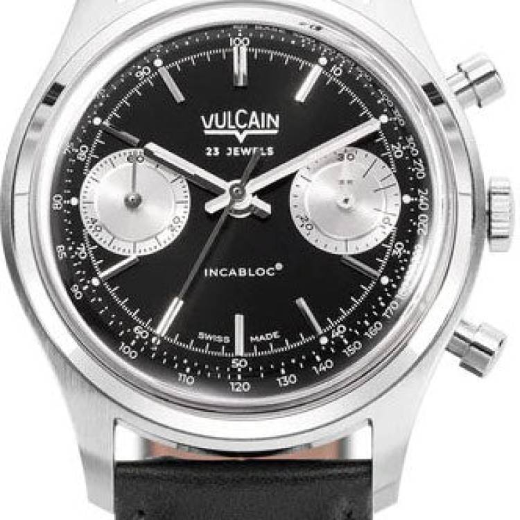 Vulcain Watch Chronograph 38mm Black Silver Leather