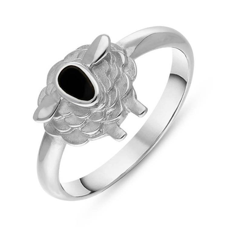 9ct White Gold Whitby Jet Sheep Ring - Gold