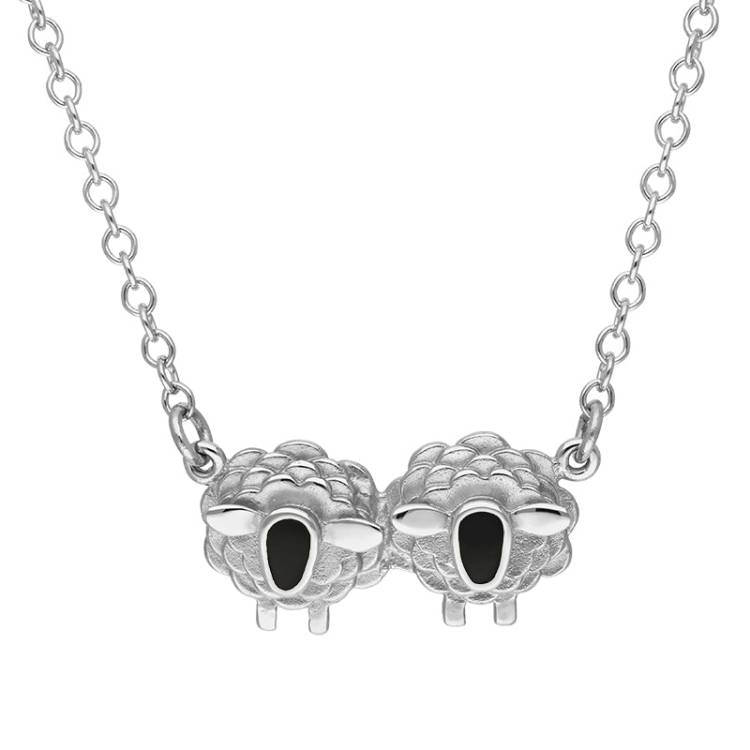 9ct White Gold Whitby Jet Two Sheep Necklace - Gold