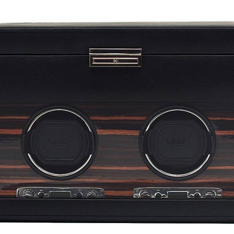 WOLF Watch Winder Roadster Double Storage And Travel Case - Black
