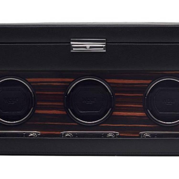WOLF Watch Winder Roadster Triple Storage And Travel Case - Black
