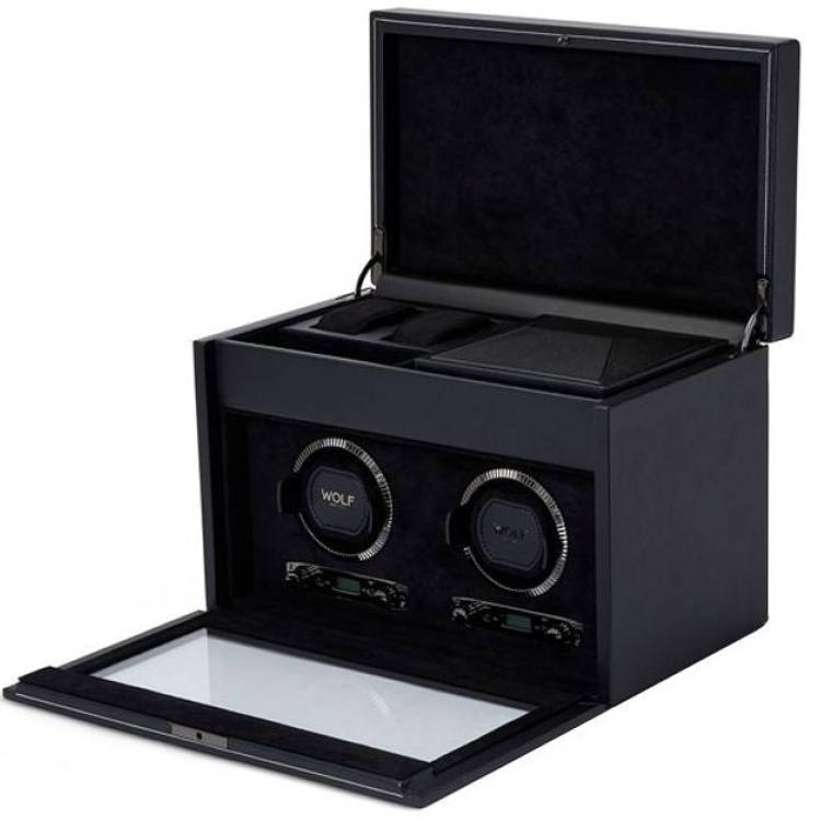WOLF Watch Winder British Racing Black Double Storage - Black