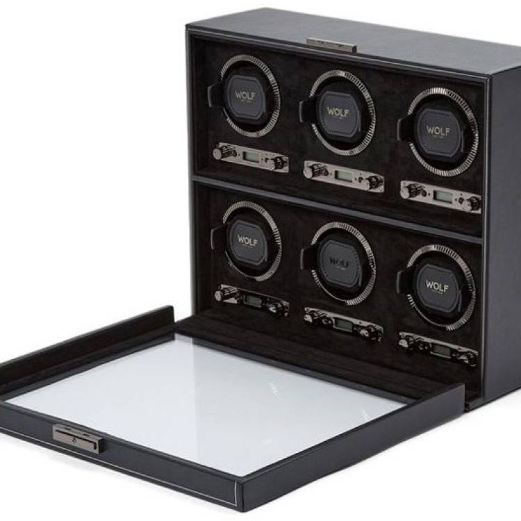 WOLF Watch Winder British Racing Black 6pc - Black