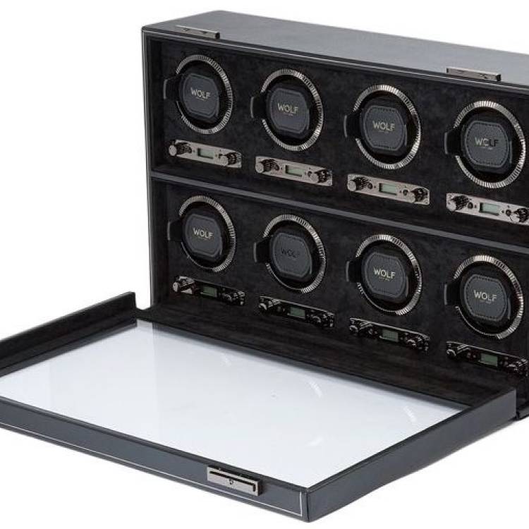 WOLF Watch Winder British Racing Black 8pc - Black
