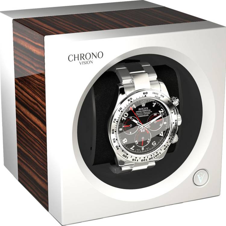 Chronovision One Watch Winder With Bluetooth Macassar High Gloss White Silk - Black