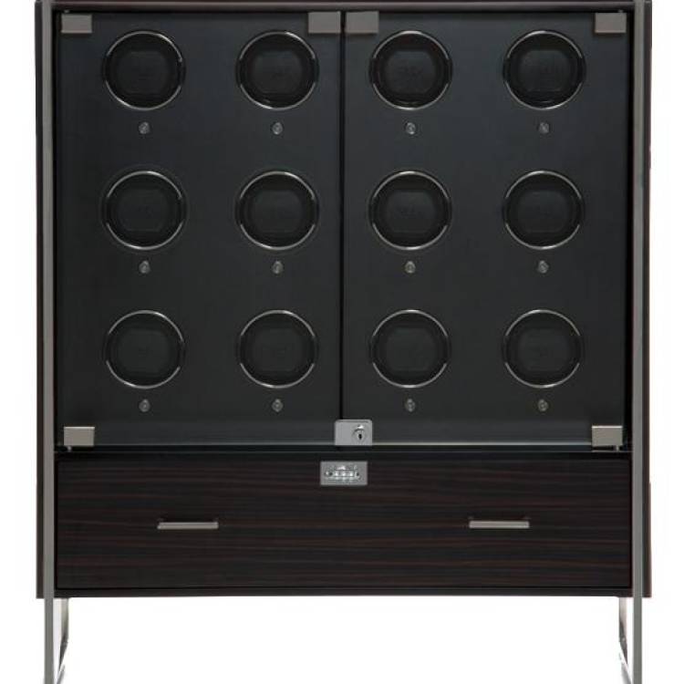 WOLF Watch Winder Regent 12 Piece Cabinet Matt Zebra Black - Black