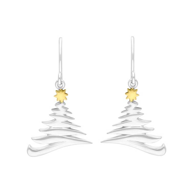 Yellow Gold Plated Sterling Silver Zig Zag Christmas Tree Hook Earrings