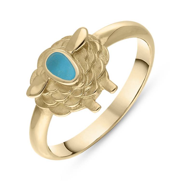 9ct Yellow Gold Turquoise Sheep Ring - Gold
