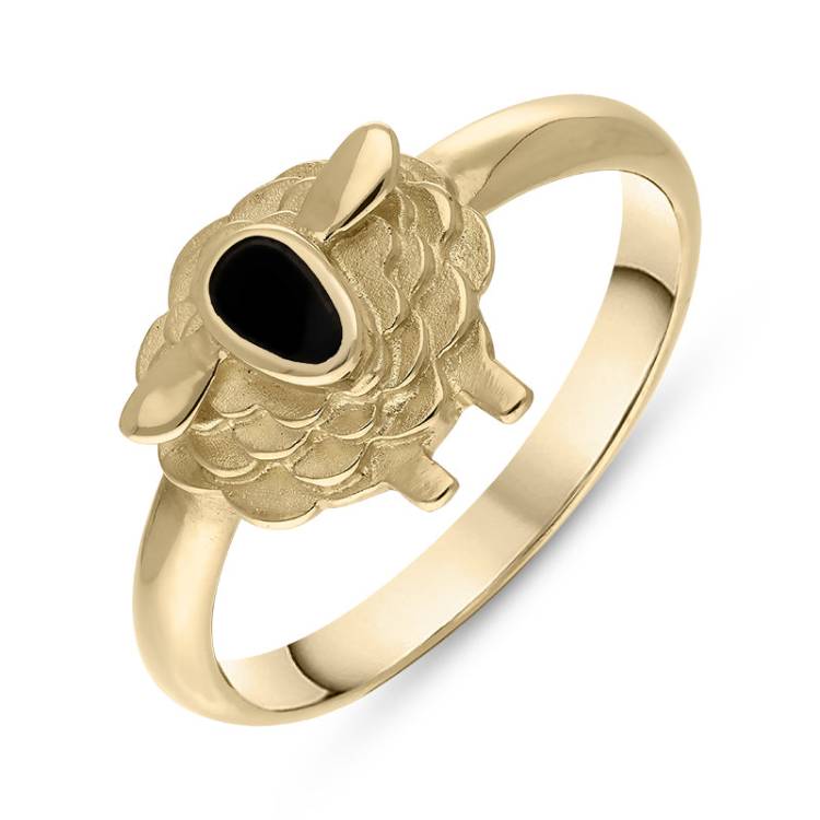 9ct Yellow Gold Whitby Jet Sheep Ring - Gold