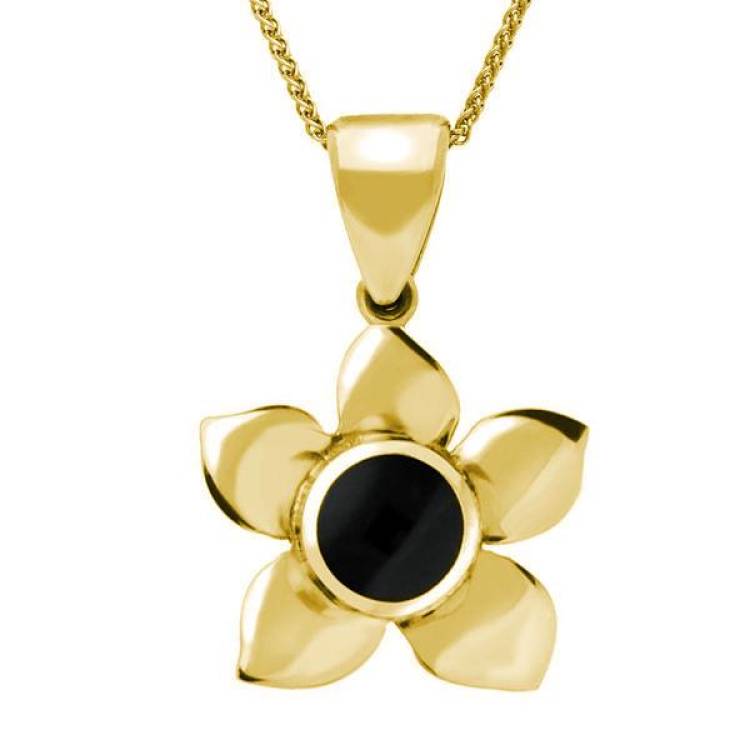 9ct Yellow Gold Whitby Jet Flower Necklace - Yellow Gold