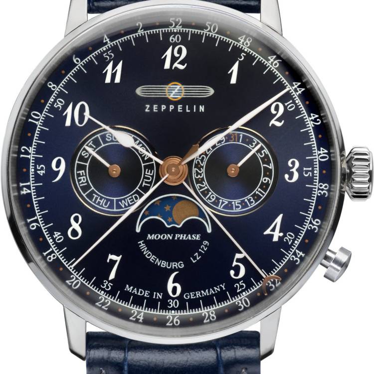 Zeppelin Watch LZ 129 Hindenburg Moonphase Mens - Blue