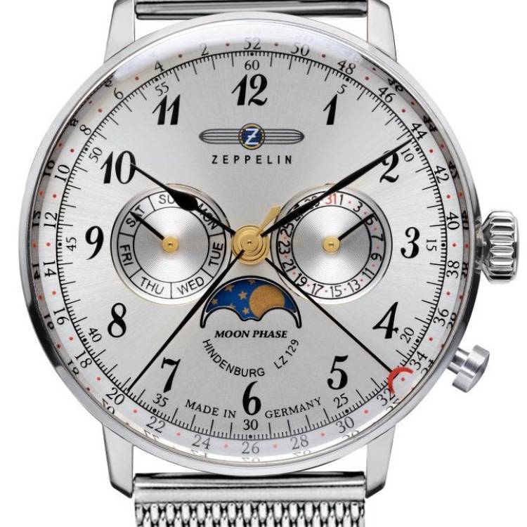 Zeppelin Watch LZ 129 Hindenburg Moonphase Mens - Silver